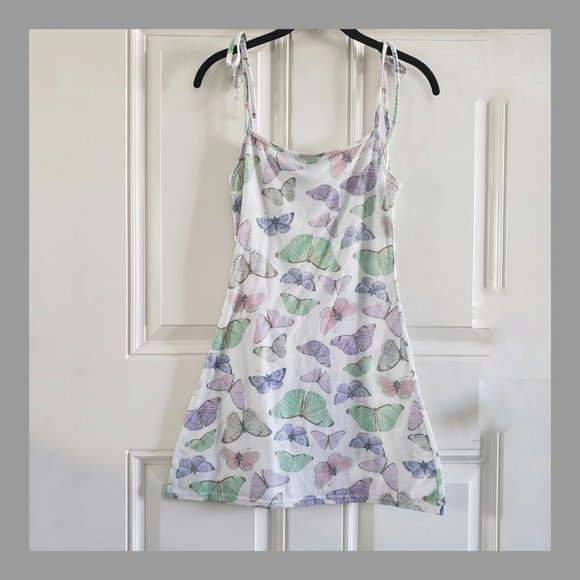 PRETTYLITTLETHING Bodycon Butterfly Print Spaghetti Strap Mini Dress Sz 4 - Picture 1 of 12